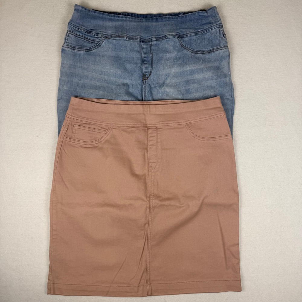 The Main Street Exchange Pull On Denim Skirt Set 2 Mauve Blue Womens 14 Modest